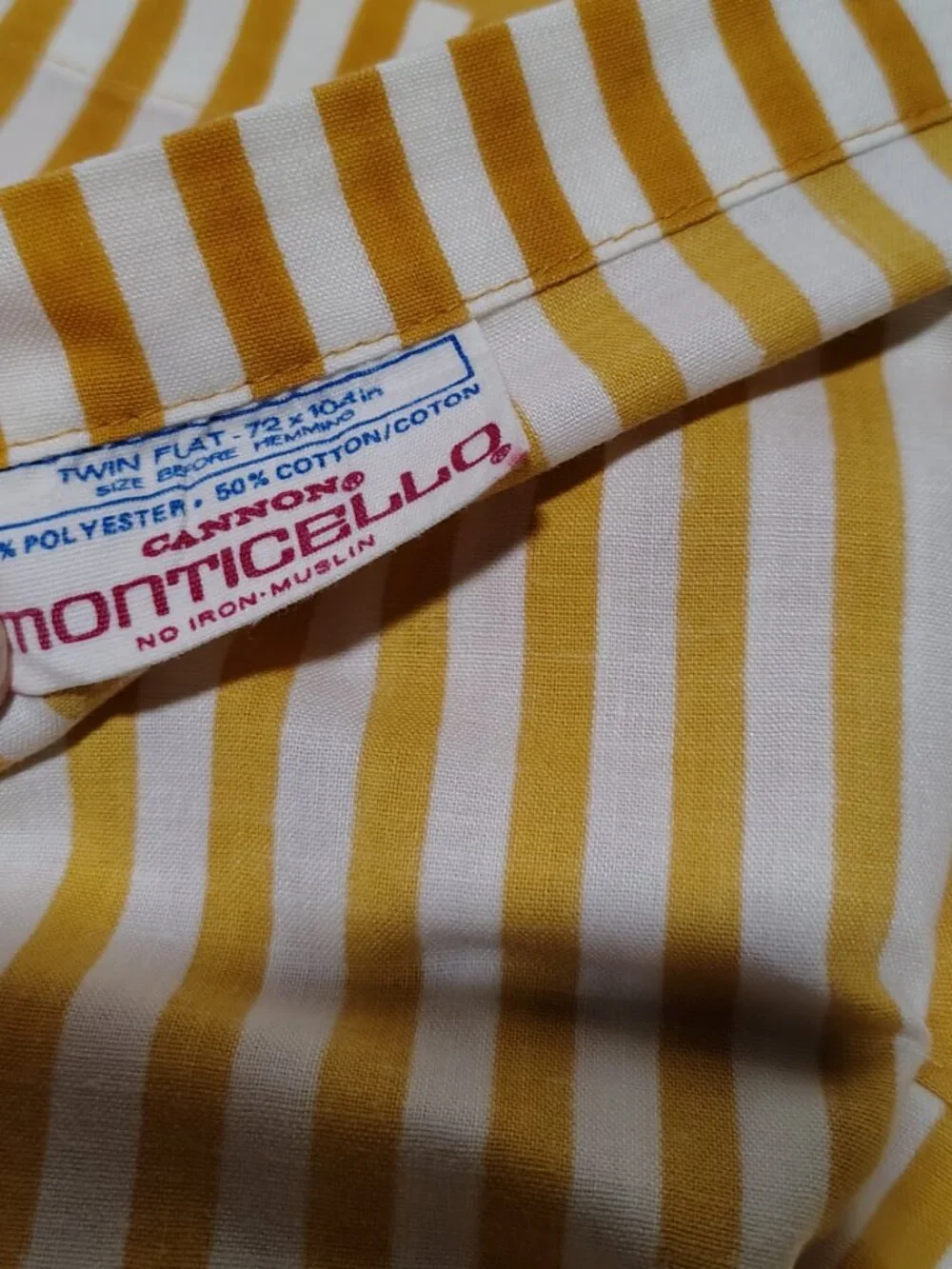 Vtg Cannon Monticello Muslin Sheet Twin Bed Gold White Stripe 72x104 USA Retro